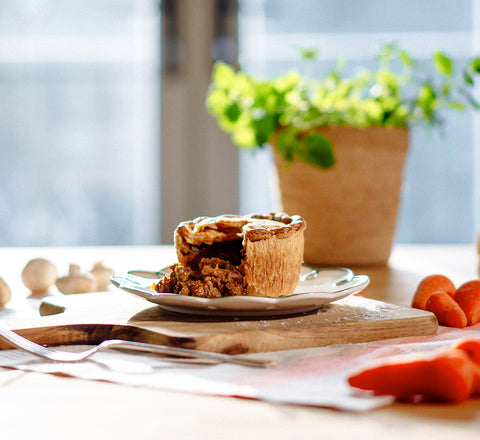 Pie cut open on a plate