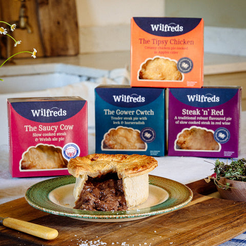 The Fab Four Pies - The Tipsy Chicken, The Saucy Cow, The Gower Cwtch, and Steak 'n' Red