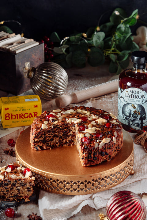 Welsh Honey Rum Christmas Cake with Cherries & Almonds